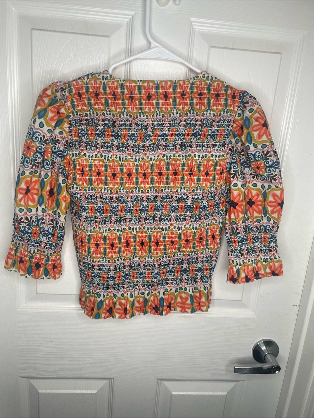 Boden Smocked Bodice Crop Top Multi Tapestry Stripe Ruffle Floral Vacation US 6 - Picture 6 of 15